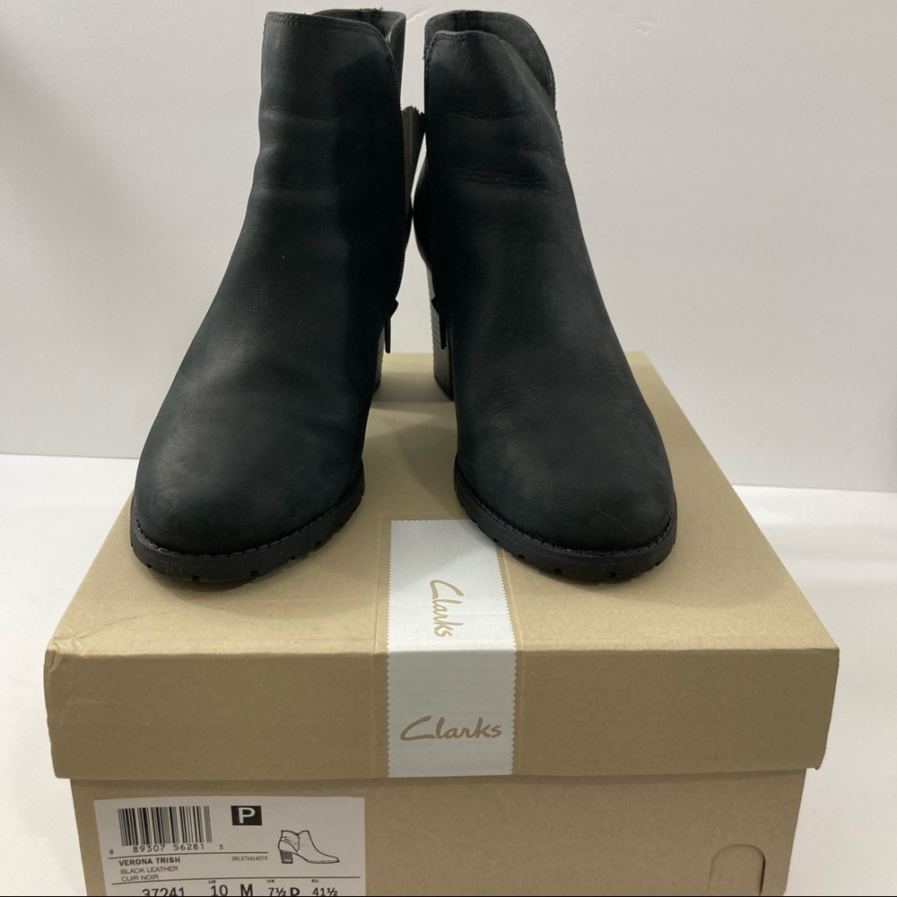 Clarks Verona Trish Block Heel Ankle Boots Booties Taupe Leather Size 10
